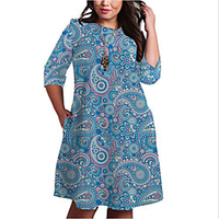 Übergrössen Damen Etuikleid Knielanges Kleid 3/4 Ärmel Geometrisch Druck Frühling Freizeit Baumwollmischung Regular cm bis Zoll Groß und hoch