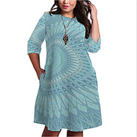 Übergrössen Damen Etuikleid Knielanges Kleid 3/4 Ärmel Geometrisch Druck Frühling Freizeit Baumwollmischung Regular cm bis Zoll Groß und hoch