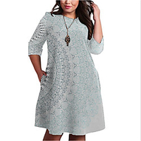 Übergrössen Damen Etuikleid Knielanges Kleid 3/4 Ärmel Geometrisch Druck Frühling Freizeit Baumwollmischung Regular cm bis Zoll Groß und hoch