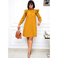 Übergrössen Damen Etuikleid Knielanges Kleid Langarm Volltonfarbe Gerüscht Frühling Sommer Freizeit Chiffon Lose cm bis Zoll Groß und hoch