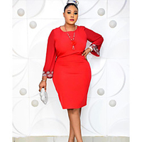 Übergrössen Damen Etuikleid Knielanges Kleid Langarm Volltonfarbe Patchwork Frühling Retro Baumwollmischung Schlank cm bis Zoll Groß und hoch