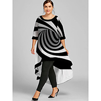 Übergrössen Damen Etuikleid Maxikleid 3/4 Ärmel Gestreift Druck Frühling Sommer Freizeit Baumwollmischung Lose cm bis Zoll Groß und hoch