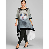 Übergrössen Damen Etuikleid Maxikleid 3/4 Ärmel Tier Druck Frühling Sommer Freizeit Baumwollmischung Lose cm bis Zoll Groß und hoch