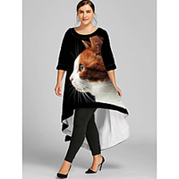 Übergrössen Damen Etuikleid Maxikleid 3/4 Ärmel Tier Druck Frühling Sommer Freizeit Baumwollmischung Lose cm bis Zoll Groß und hoch