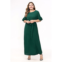 Übergrössen Damen Etuikleid Maxikleid Halbe Ärmel Volltonfarbe Rüsche Frühling Sommer Freizeit Baumwolle Lose cm bis Zoll Groß und hoch