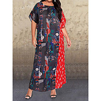 Übergrössen Damen Etuikleid Maxikleid Kurzarm Druck Druck Frühling Retro Baumwollmischung Lose cm bis Zoll Groß und hoch