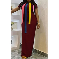 Übergrössen Damen Etuikleid Maxikleid Kurzarm Gestreift Patchwork Frühling Sommer Retro Baumwollmischung Schlank cm bis Zoll Groß und hoch