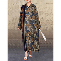 Übergrössen Damen Etuikleid Maxikleid Langarm Druck Druck Herbst Winter Freizeit Baumwollmischung Lose cm bis Zoll Groß und hoch