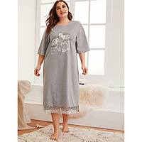 Übergrössen Damen Etuikleid Midikleid Halbe Ärmel Druck Druck Frühling Herbst Freizeit Baumwollmischung Lose cm bis Zoll Groß und hoch