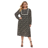 Übergrössen Damen Etuikleid Midikleid Langarm Blumen Druck Winter Freizeit Baumwollmischung Lose cm bis Zoll Groß und hoch