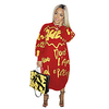 Übergrössen Damen Etuikleid Midikleid Langarm Druck Druck Herbst Winter Freizeit Baumwollmischung Lose