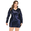 Übergrössen Damen Etuikleid Minikleid Langarm Volltonfarbe Pailletten Herbst Freizeit Baumwollmischung Schlank cm bis Zoll Groß und hoch