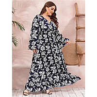 Übergrössen Damen Kleider aus Chiffon Maxikleid Langarm Druck Patchwork Frühling Herbst Freizeit Acryl Lose cm bis Zoll Groß und hoch