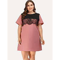 Übergrössen Damen Kleider aus Chiffon Minikleid Kurzarm Einfarbig Spitze Frühling Herbst Freizeit Chiffon Lose cm bis Zoll Groß und hoch