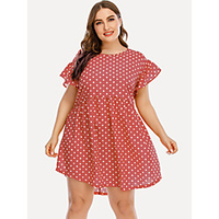 Übergrössen Damen Kleider aus Chiffon Minikleid Kurzarm Punkt Druck Frühling Herbst Freizeit Chiffon Lose cm bis Zoll Groß und hoch