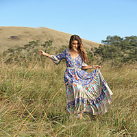 Übergrössen Damen Sommerkleid Maxikleid Langarm Blumen Patchwork Frühling Sommer Freizeit Baumwollmischung entspannte Passform cm bis Zoll Groß und hoch