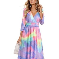 Übergrössen Damen Swing Kleid Knielanges Kleid 3/4 Ärmel Volltonfarbe Patchwork Herbst Winter Freizeit Baumwollmischung Regular cm bis Zoll Groß und hoch