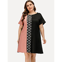 Übergrössen Damen Swing Kleid Knielanges Kleid Kurzarm Einfarbig Druck Frühling Herbst Freizeit Baumwollmischung Lose cm bis Zoll Groß und hoch Lightinthebox