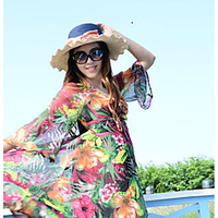 Übergrössen Damen Swing Kleid Maxikleid Halbe Ärmel Druck Druck Sommer Freizeit Aufflackern-Hülsen- Baumwollmischung entspannte Passform cm bis Zoll Groß und hoch