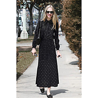 Übergrössen Damen Swing Kleid Maxikleid Langarm Punkt Gerüscht Frühling Herbst Freizeit Urlaubskleider Chiffon Lose cm bis Zoll Groß und hoch