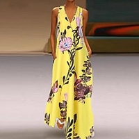 Übergrössen Damen Swing Kleid Maxikleid Ärmellos Druck Druck Sommer Freizeit Baumwollmischung entspannte Passform cm bis Zoll Groß und hoch