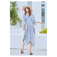 Übergrössen Damen Swing Kleid Midikleid 3/4 Ärmel Gestreift Druck Sommer Freizeit Baumwollmischung entspannte Passform cm bis Zoll Groß und hoch