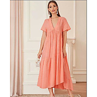 Übergrössen Damen Swing Kleid Midikleid Kurzarm Druck Druck Sommer Freizeit Baumwollmischung entspannte Passform cm bis Zoll Groß und hoch