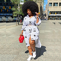 Übergrössen Damen Swing Kleid Midikleid Langarm Druck Gespleisst Frühling Freizeit Baumwollmischung Lose cm bis Zoll Groß und hoch