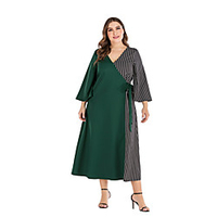 Übergrössen Damen Swing Kleid Midikleid Langarm Gestreift Patchwork Frühling Herbst Freizeit Baumwollmischung Lose cm bis Zoll Groß und hoch