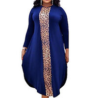 Übergrössen Damen Swing Kleid Midikleid Langarm Leopard Patchwork Frühling Herbst Freizeit Modal Lose cm bis Zoll Groß und hoch