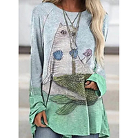 Übergrössen Damen T-Shirt Kleid Minikleid Langarm Tier Druck Frühling Herbst Freizeit Baumwollmischung Lose cm bis Zoll Groß und hoch