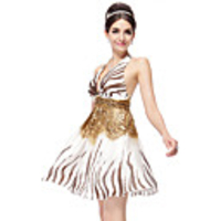 Überhaupt-Hübsch Frauen mit V-Ausschnitt Blumendruck Chiffon-Kleid Demitoilet