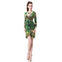 Überhaupt-Hübsch Frauen mit V-Ausschnitt Blumendruck Langarmshirt,  figurbetontes Kleid Demitoilet