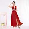 Überhaupt-Hübsch Frauen mit V-Ausschnitt rückenfreie High Waist Chiffon Rotes Kleid