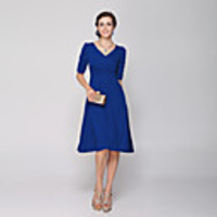 Überhaupt-Hübsch Frauen mit V-Ausschnitt Sexy Freizeit Solid Color 3/4 Sleeve Demitoilet Kleid