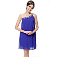 Überhaupt-Hübsch Frauen One Shoulder Chiffon Freizeit Solid Color Blau Demitoilet Kleid