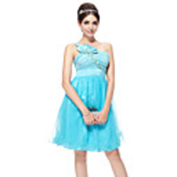 Überhaupt-Hübsch Frauen One Shoulder High Waist Falte Demitoilet Kleid