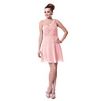Überhaupt-Hübsch Frauen One Shoulder Solid Color Chiffon-Kleid Rosa Demitoilet