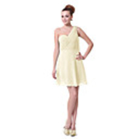 Überhaupt-Hübsch Frauen One Shoulder Solid Color Creme Chiffon-Kleid Demitoilet