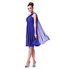 Überhaupt-Hübsch Frauen One Shoulder Solid Color Falte Chiffon-Kleid Blau Demitoilet