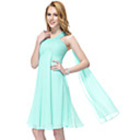 Überhaupt-Hübsch Frauen One Shoulder Solid Color Falte Chiffon-Kleid Light Blue Demitoilet
