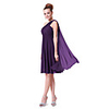 Überhaupt-Hübsch Frauen One Shoulder Solid Color Falte Chiffon-Kleid Lila Demitoilet