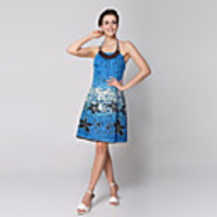 Überhaupt-Hübsch Frauen Ärmelloses Zurück Weniger Freizeit Bodycon Blue Dress