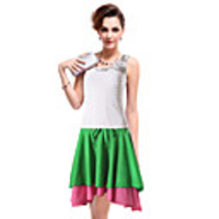 Überhaupt-Hübsch Frauen Strap Backless Kontrast Farbe Rüschenkleid