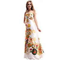 Überhaupt-Hübsch Frauen trägerlose Blumendruck Backless bodenlangen Kleid