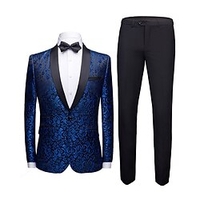 Blau Herren Smokings Schalrevers Jacquard Reguläre Passform Einreiher - 1 Knopf 2022 Lightinthebox