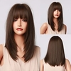 braune perücken für frauen haarwürfel lange synthetische bob perücken mit pony gerade dunkelbraune geschichtete perücken für frauen natürliche cosplay hitzebeständige perücken Lightinthebox