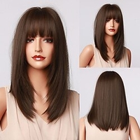 braune perücken für frauen haarwürfel lange synthetische bob perücken mit pony gerade dunkelbraune geschichtete perücken für frauen natürliche cosplay hitzebeständige perücken Lightinthebox