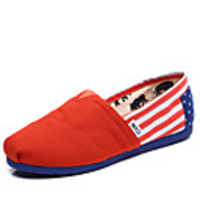 C N Damen Amerika-Flaggen-Muster-Leinwand orange Wohnungen Bootsschuhe Loafers