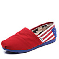 C N Damen Amerika-Flaggen-Muster-Leinwand Red Wohnungen Bootsschuhe Loafers